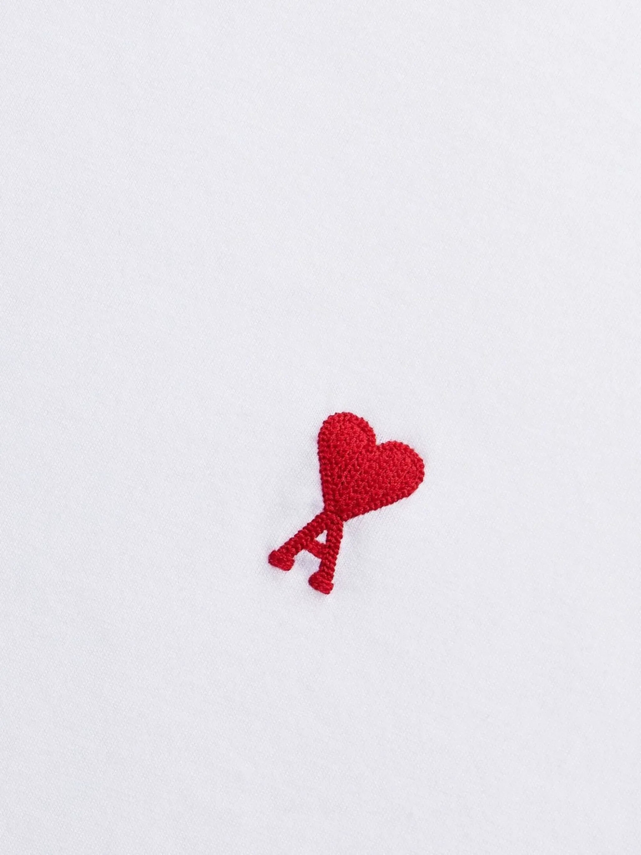 Ami Paris Ami De Coeur Red Embroidered Logo T-Shirt in White